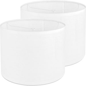 White Linen Lamp Shade Set of 2,Drum lamp shade for table lamps 13" Top x 13" Bottom x 10" High,Replacement Large Fabric Lampshade for Floor Lamps and Bedside Lamps, Easy Assembly Required