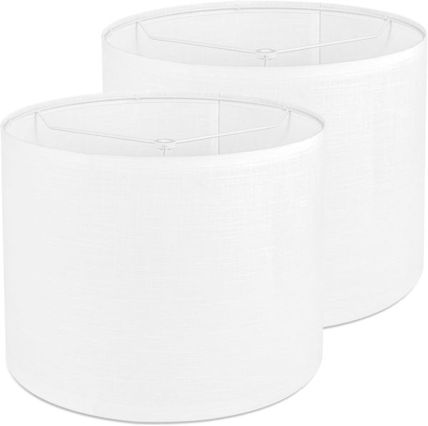 White Linen Lamp Shade Set of 2,Drum lamp shade for table lamps 13" Top x 13" Bottom x 10" High,Replacement Large Fabric Lampshade for Floor Lamps and Bedside Lamps, Easy Assembly Required