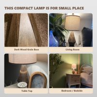 PoKat 20.25" Retro Farmhouse Table Lamp Set of 2 - Living Room & Bedroom Rustic Linen Bedside Nightstand Lamps for Kids, Study, Office - Resin, Suitable for Small Places - Image 2