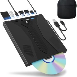 8 in 1 External Blu Ray Drive, Support 100G Disc USB 3.0 and Type-C Blu Ray Burner Portable Blu Ray DVD/CD/BD Player, 3D Optical Bluray Drive Compatible with Windows Macos for MacBook Laptop Desktop