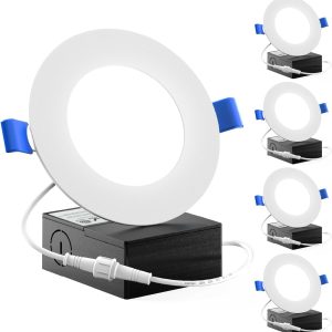 Sunco 4 Inch LED Recessed Lights, Slim Canless Ceiling Lighting, 650 LM, 10W (60W Equivalent), 5000K Daylight, Dimmable, Wafer Thin, Ultra Thin with Junction Box ETL 4 Pack.