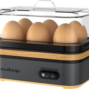 Evoloop Rapid Egg Cooker Electric 6 Eggs Capacity, Soft, Medium, Hard Boiled, Poacher, Omelet Maker Egg Poacher With Auto Shut-Off, BPA Free