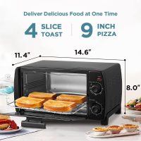 Dominion 4 Slice Small Toaster Oven Countertop, Retro Compact Design, Multi-Function with 30-Minute Timer, Bake, Broil, Toast, 1000 Watts, 2-Rack Capacity, Black - Image 4
