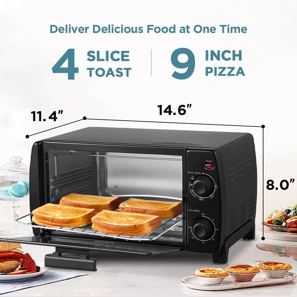 Dominion 4 Slice Small Toaster Oven Countertop, Retro Compact Design, Multi-Function with 30-Minute Timer, Bake, Broil, Toast, 1000 Watts, 2-Rack Capacity, Black - Image 4
