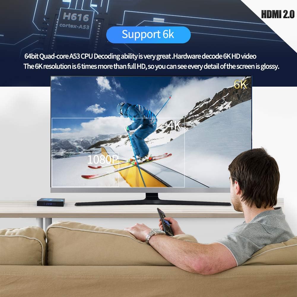 Android tv Box 10.0, H616 Quad-core 4GB RAM 128GB ROM Smart Android Box,Support 6K,3D,2.4G/5.0GHz Dual WiFi,10/100M Ethernet,Bluetooth 5.0,HDMI 2.0,H.265 Media Player - Image 4