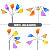 Medusa Floor Lamp, Multi Head 5 Light Floor Lamps for Living Room with 10 Lampshade, Adjustable Gooseneck Reading Standing Lamp for Bedroom,Office,Kids,Classroom (Sliver) - Image 4