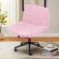 Criss Cross Desk Chair Cover Velvet Armless Office Chair Covers Cross Legged Office Chair Slipcovers Modern Mid Back Accent Chair Cover Vanity Swivel Chair Protector Pink 1 Pack - Image 2