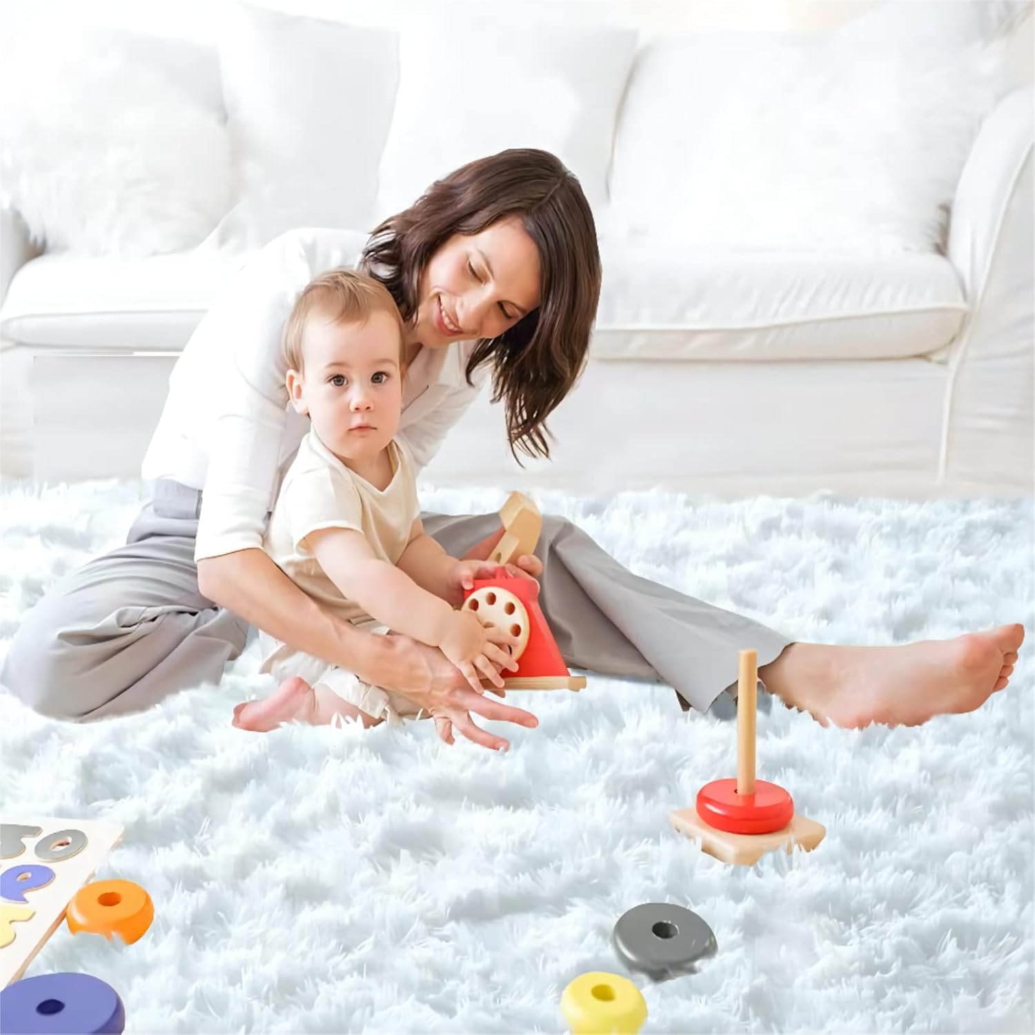 CAIYUECS Ultra Soft Shag Area Rug for Indoor, Kids Bedroom Living Room, Non-Skid Modern Nursery Faux Fur Fluffy Plush Rugs for Home Decor (5x7 Feet, White) - Image 6