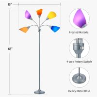 Medusa Floor Lamp, Multi Head 5 Light Floor Lamps for Living Room with 10 Lampshade, Adjustable Gooseneck Reading Standing Lamp for Bedroom,Office,Kids,Classroom (Sliver) - Image 3