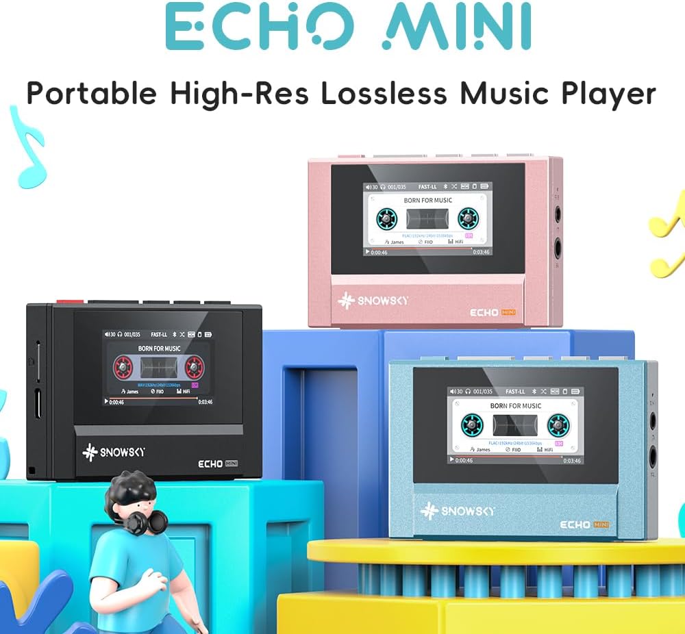 SnowSky/FiiO Echo MINI HiFi Bluetooth MP3 Player, 15Hours Playback, Independent Volume Control with 3.5mm/4.4mm Headphones Outputs (Sky Blue) - Image 2