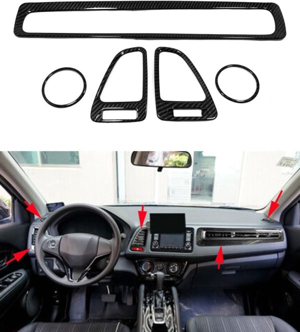 Car Accessories Fit for Honda HR-V HRV 2016-2022 ABS Carbon Fiber Interior Central Side Dashboard Air Vent Outlet Cover Trim 5PCS Set