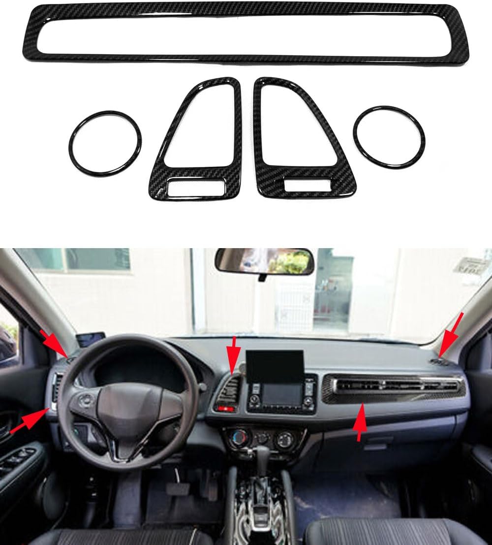Car Accessories Fit for Honda HR-V HRV 2016-2022 ABS Carbon Fiber Interior Central Side Dashboard Air Vent Outlet Cover Trim 5PCS Set
