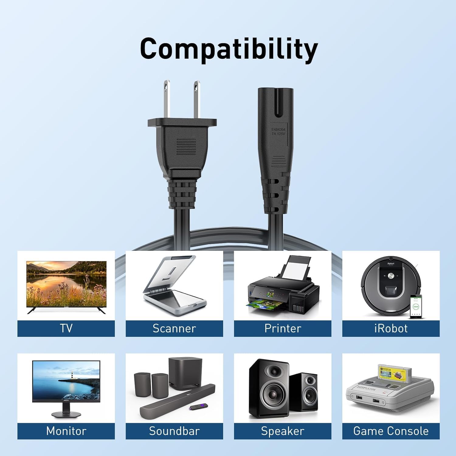 5FT 2 Prong Power Cord Cable Compatible for NVIDIA Shield Android TV 4K HDR Streaming Media Player, Ulike Air3 Laser Hair Removal Power Supply Cord - Image 5