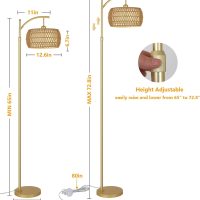 Arc Floor Lamp with 3 Color Temperatures, LED Gold Floor Lamp with Remote & Stepless Dimmable Bulb, Boho Standing Lamp with Rattan & Fabric Shades, Farmhouse Tall Lamp for Living Room Bedroom - Image 5