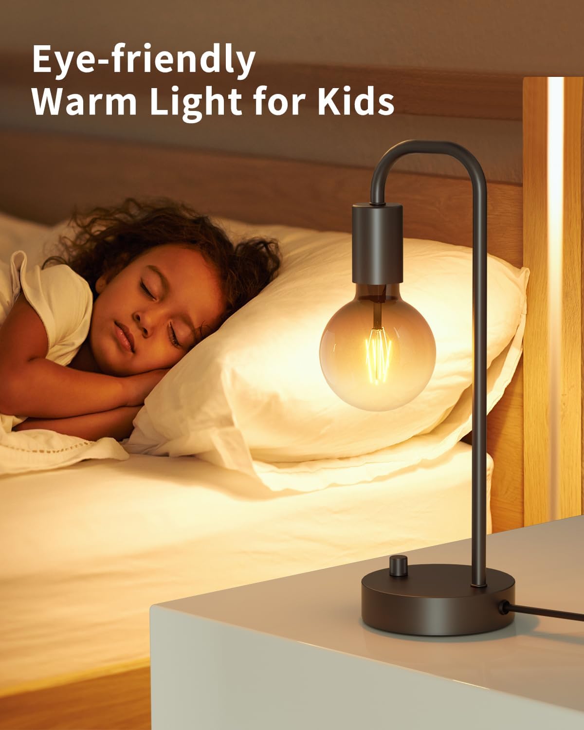 ONEWISH Industrial Table Lamp for Bedroom, Fully Dimmable Modern Bedside Lamps with 2700K Warm Light Bulb for Kids Reading, Minimalist Nightstand Lamps for Living Room, Office (Bulb Included) - Image 4