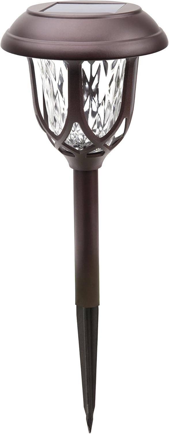 Alpine Corporation 17" Tall Super Bright High Lumen Outdoor Solar Powered Pathway Light Stakes, Bronze (Set of 2)