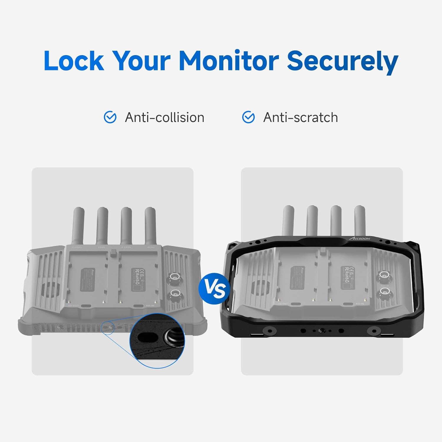 Accsoon CineView M7/M7 Pro 7 inch Camera Field Monitor Cage& Sunshade Kit for CineView M7 Pro Wireless Video Transmission System with Multiple Anti-Rotation 1/4” Mounts, Weight 222g - Image 4