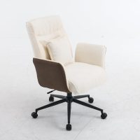 VINGLI Beige Swivel Office Chair with Back & Lumbar Pillow,Padded Arms,with Wheels,Comfy Modern Desk,Sewing,Dining,Vanity,Computer Task Chair for Home,Makeup,Nail Tech,Bedroom,Living Room,Chenille - Image 7