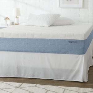Amazon Basics Memory Foam Mattress, Medium Firm, Cooling Gel, Queen Size Mattress, CertiPUR-US® Certified Foam, 80 x 60 x 12 inches, White/Gray
