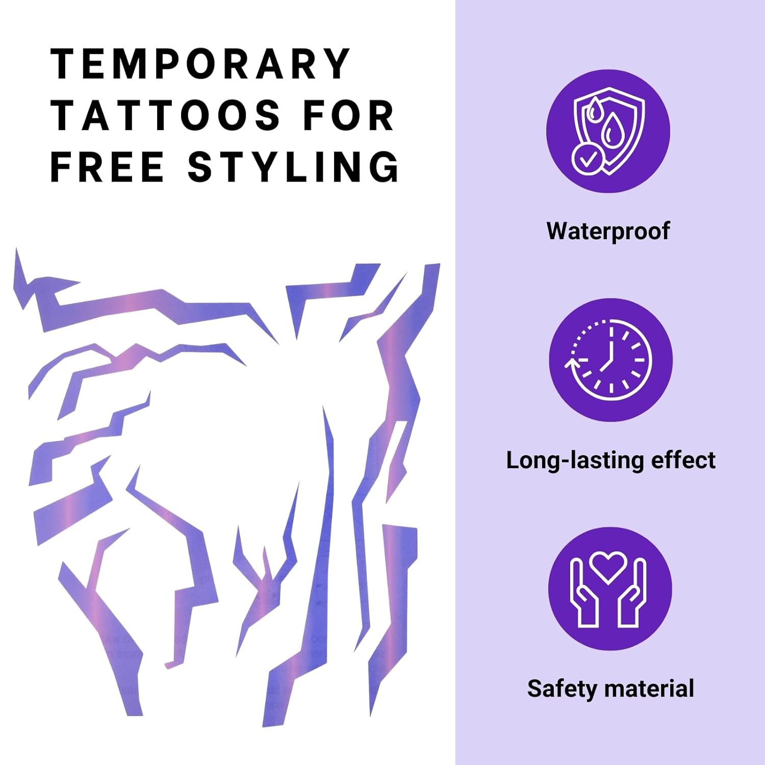 Purple Ombre Temporary Patterns Tattoo – Realistic Waterproof Body Art for Cosplay, Halloween, and Party Makeup (5 PCS) - Image 4