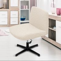 Armless Office Chair Cover, Rose Jacquard, Elastic Criss Cross Design, Mid Back Wide Seat (Cream) - Image 4