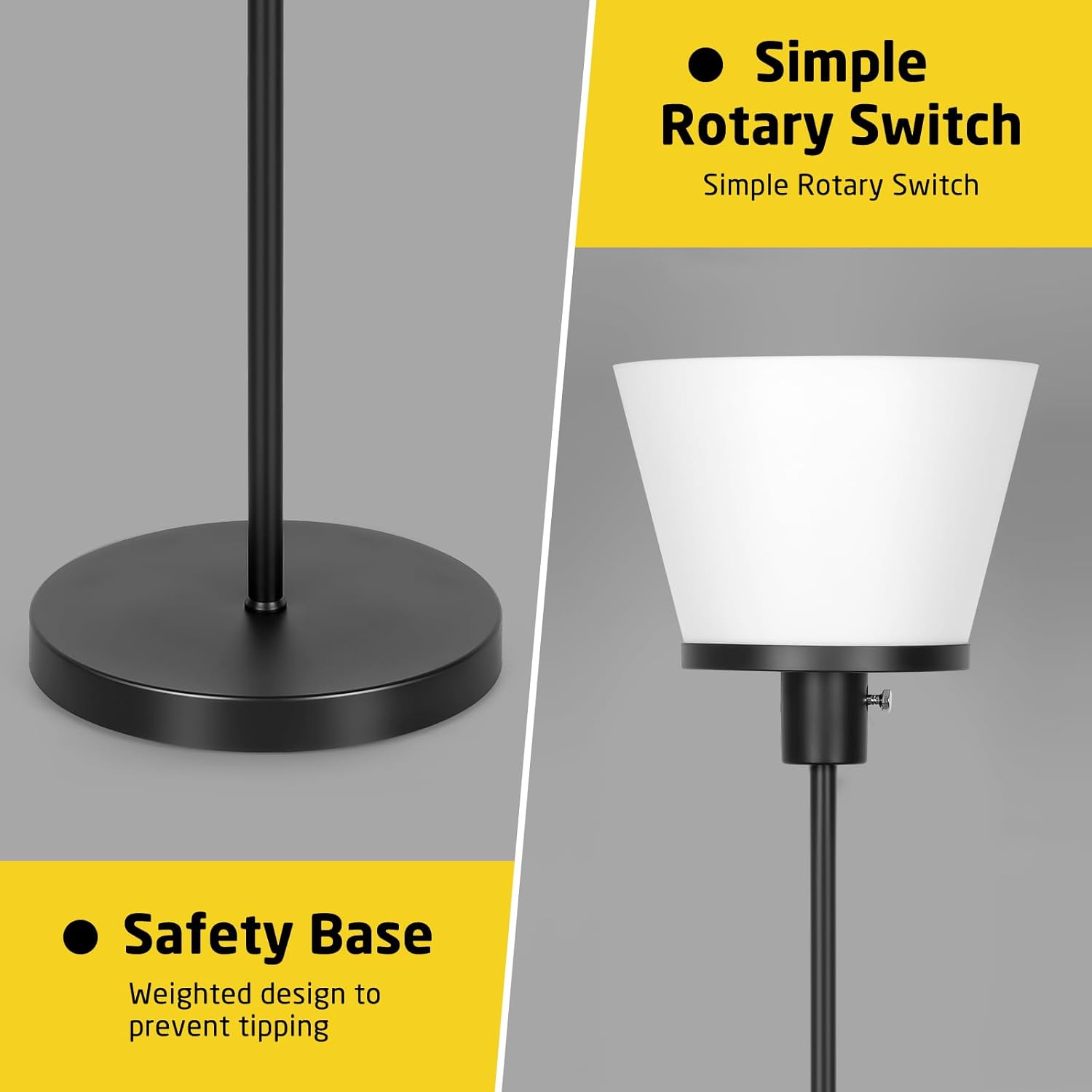 LED Floor Lamp Tall Standing Lamp, Black Modern Torchiere Floor Lamps for Bedroom Living Room Office, Bright Floor Lamp with White Plastic Shade, Bulb Not Included. - Image 3