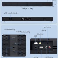 2 in 1 Separable Sound Bar for Smart TV, 2.2 Channel 32Inch Bluetooth 5.0 TV Speaker for Surround Sound System, Built-in Dual Subwoofer, Bass Adjustable, Remote Control Included(Sound Bar) - Image 8