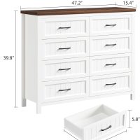 8 Drawer Dresser for Bedroom with Deep Drawers, Large Wooden Double Farmhouse Dresser Chest of Drawers for Living Room, Hallway, Entrywa — White & Brown - Image 2