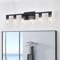 6 Light Bathroom Vanity Light, Matte Black Vanity Light Fixtures, Large Vanity Lights for Bathroom, Farmhouse Light Fixtures with Clear Glass Shade for Bathroom Over Mirror - Image 8