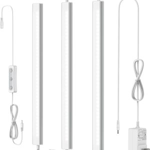 ASOKO Under Cabinet Led Light Plug in, Dimmable Daylight White 4500K, 3 Pack 12 inch Linkable Led Under Counter Lights for Kitchen, Shelf, Workbench, Cupboard, ETL Listed Plug 24V, UNO-LK 4500K