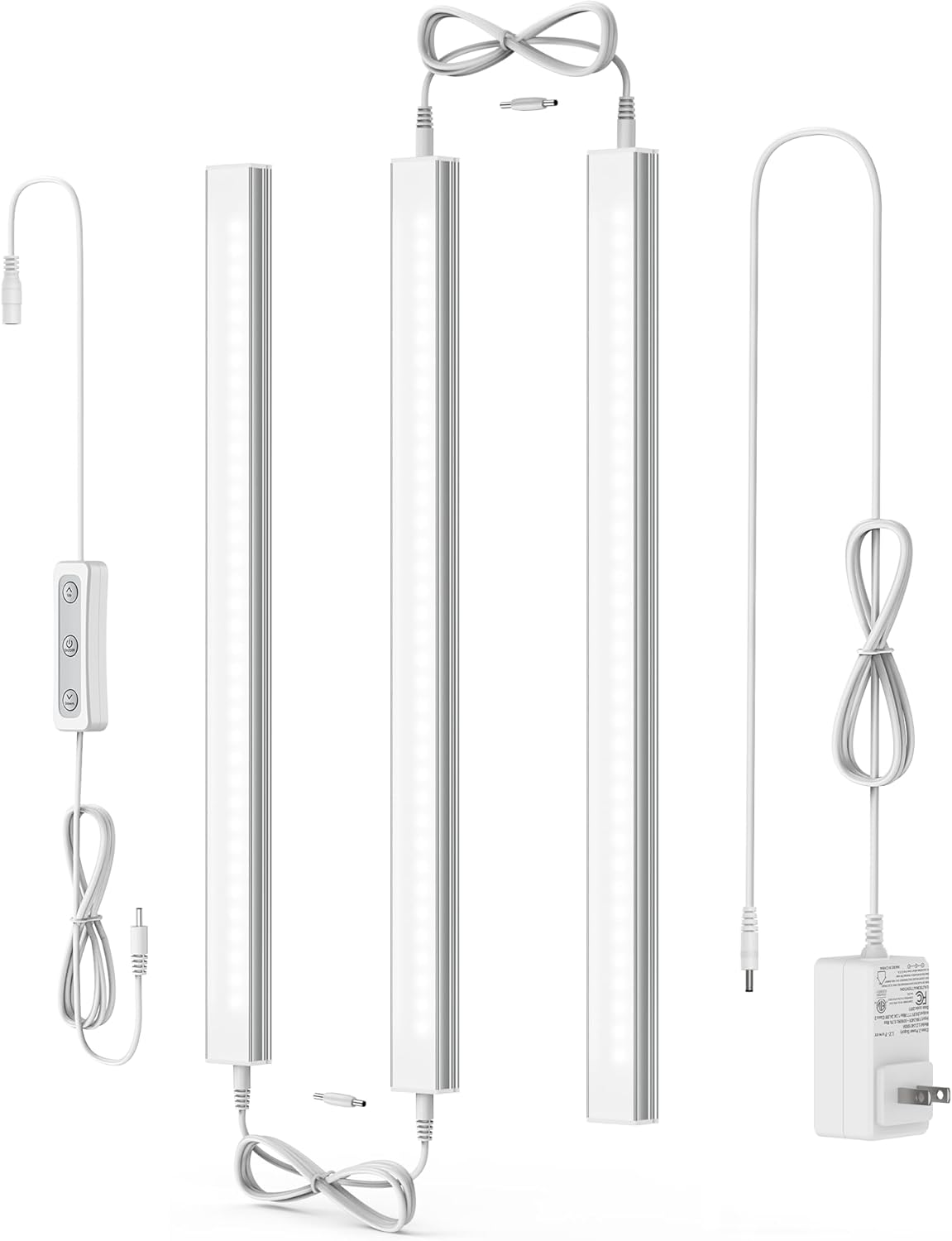 ASOKO Under Cabinet Led Light Plug in, Dimmable Daylight White 4500K, 3 Pack 12 inch Linkable Led Under Counter Lights for Kitchen, Shelf, Workbench, Cupboard, ETL Listed Plug 24V, UNO-LK 4500K
