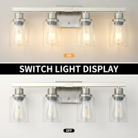 Bathroom Vanity Light, 4-Light Nickel Modern Matte Wall Sconce Lighting with Clear Glass Shade, Wall Lights,Bath Vintage Wall Mounted Lamps for Mirror Bedroom Living Room - Image 5