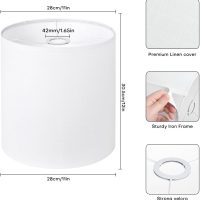White Linen Tall Drum Lampshade, 11" Top x 11" Bottom x 12" High Lamp Shade, Lamp Shade Replacement for Table and Floor Lamps, Pendant Light，Handcrafted Lampshade，Easy Assembly - Image 2