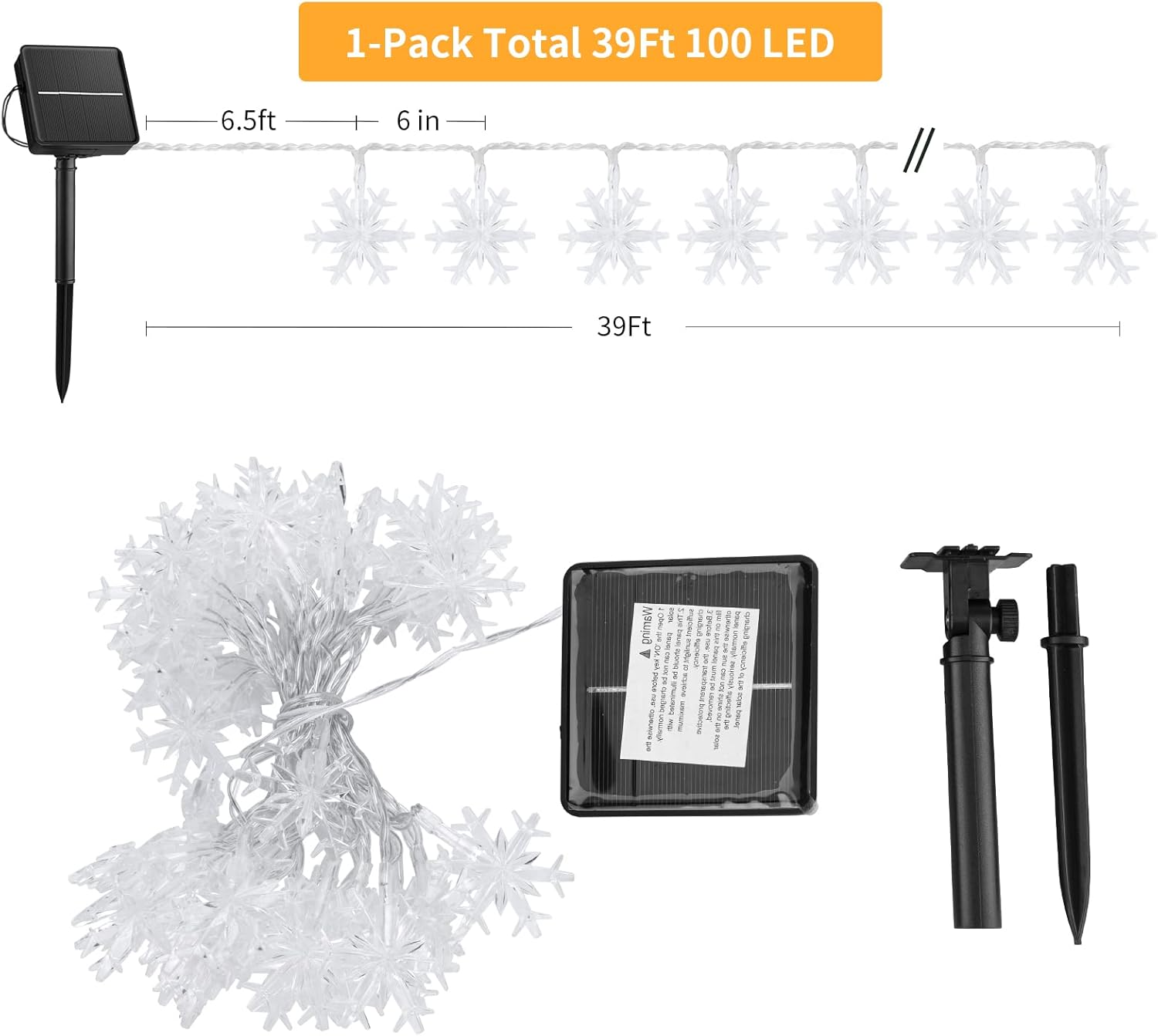 Brightown Solar Christmas Snowflake String Lights 100 LED 39 FT Outdoor Waterproof Fairy Lights with 8 Lighting Modes for Wedding, Party, Tree, Room, Garden, Patio, Yard, Home, Warm White - Image 6
