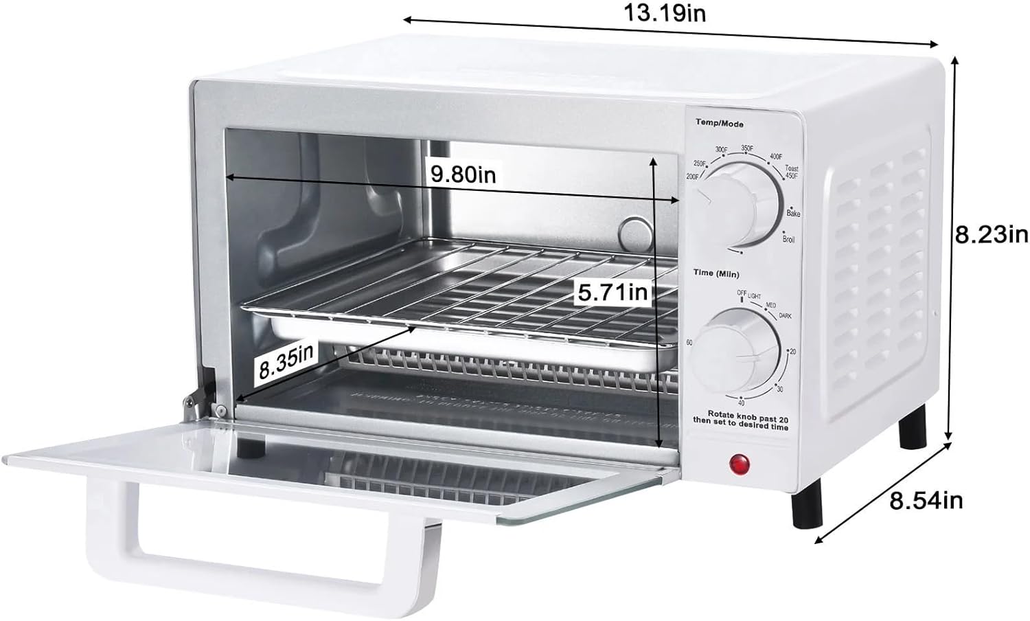 Mainstay Toaster Oven Combo Kitchen Appliances, Fits 9” Pizza, 4 Slice Capacity, Powerful Circulation, Auto Shutoff, Includes Baking Rack Pan Quartz, up to 60 Min, Easy Clean (Arctic White) - Image 5