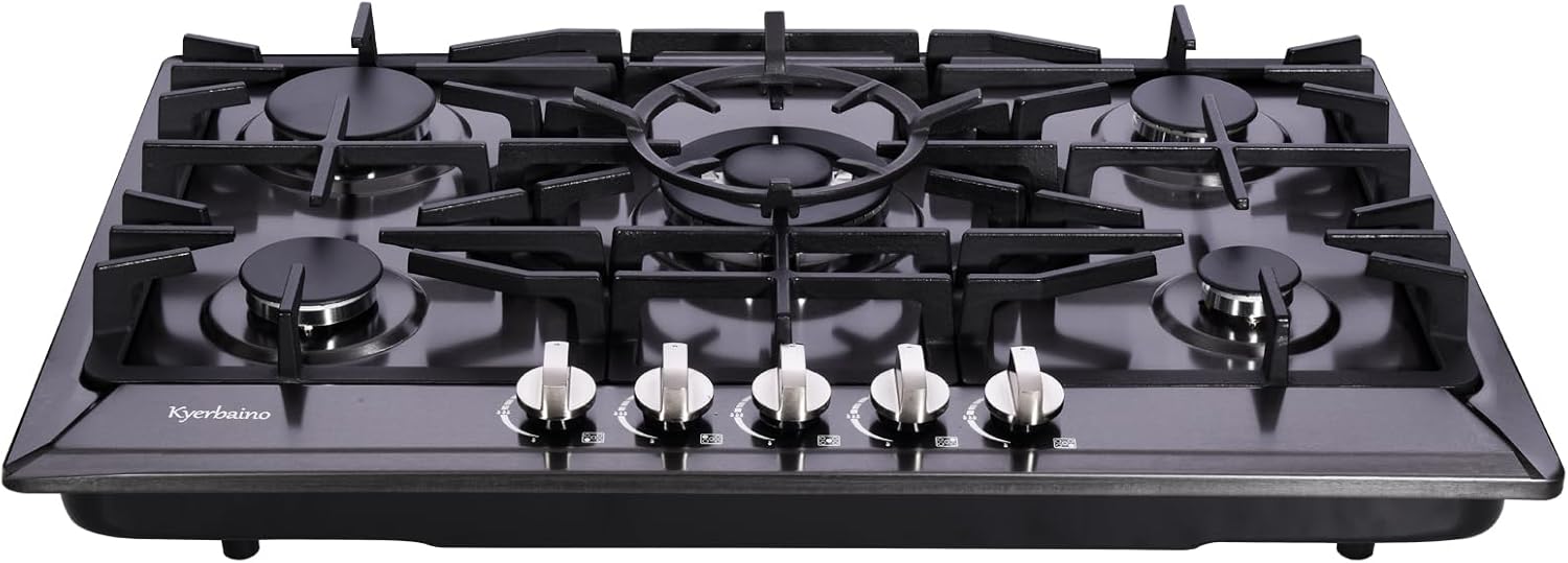 Gas Cooktop 30 Inch, Built-in 5 Burners Gas Stovetop Stainless Steel LPG/NG Convertible Gas Stove Dual Fuel Sealed Gas Cooktop - Black - Image 5