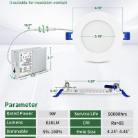 zouzai 12 Pack 4 Inch 5CCT Ultra-Thin LED Recessed Ceiling Light with Junction Box, 2700K/3000K/3500K/4000K/5000K Selectable, 9W Eqv 80W, Dimmable, led can Lights - ETL and Energy Star Certified - Image 4