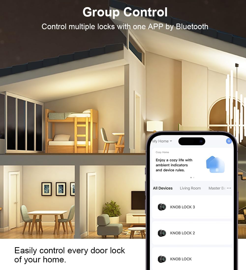 Fingerprint Door Lock, Smart Fingerprint Door Knob with Lock, Biometric Door knob with App Control & Key, Keyless Thumbprint Entry Door Lock for Bedroom, Front Door, Home, Apartment Office-Matte Black - Image 7