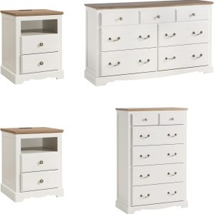 AMERLIFE Farmhouse 4 Pieces Bedroom Sets Includes 7 Drawers Dresser, 6 Dressers Organizer, Two Nightstands with Charging Station, White