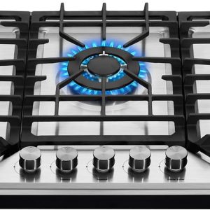 5 Burners 36 inch Gas Cooktop, Stainless Steel Gas Range Top, Gas Cooker Stove Propane Gas/Natural Gas Convertible AHT36IN10S-SD