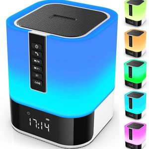 Night Light Bluetooth Speaker, 5 in 1 Touch Control Bedside Lamp Dimmable Multi-Color Changing, Bedroom Alarm Clock, Best Birthday Gift Ideas for 10 11 12 13 14 Year Old Teenage Girls/Boys