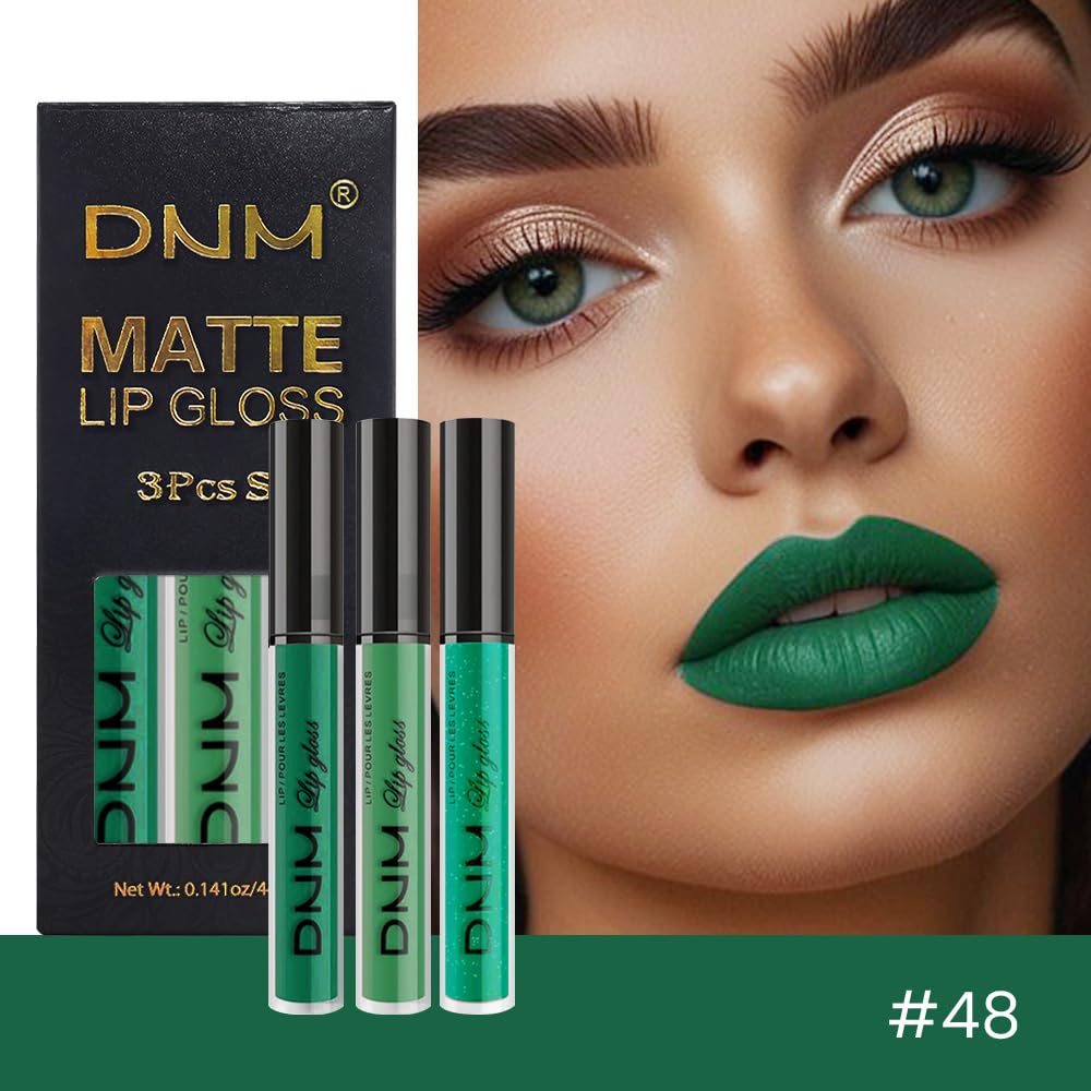 evpct 3Pcs Dark Pale Teal Forest Emerald Green Matte Glitter Shimmer Shiny Liquid Lipstick Lip Stain Sets for Women Matte+Lipstick Long Lasting Waterproof 24 hr Magic Lipstick 24 Hours original - Image 3