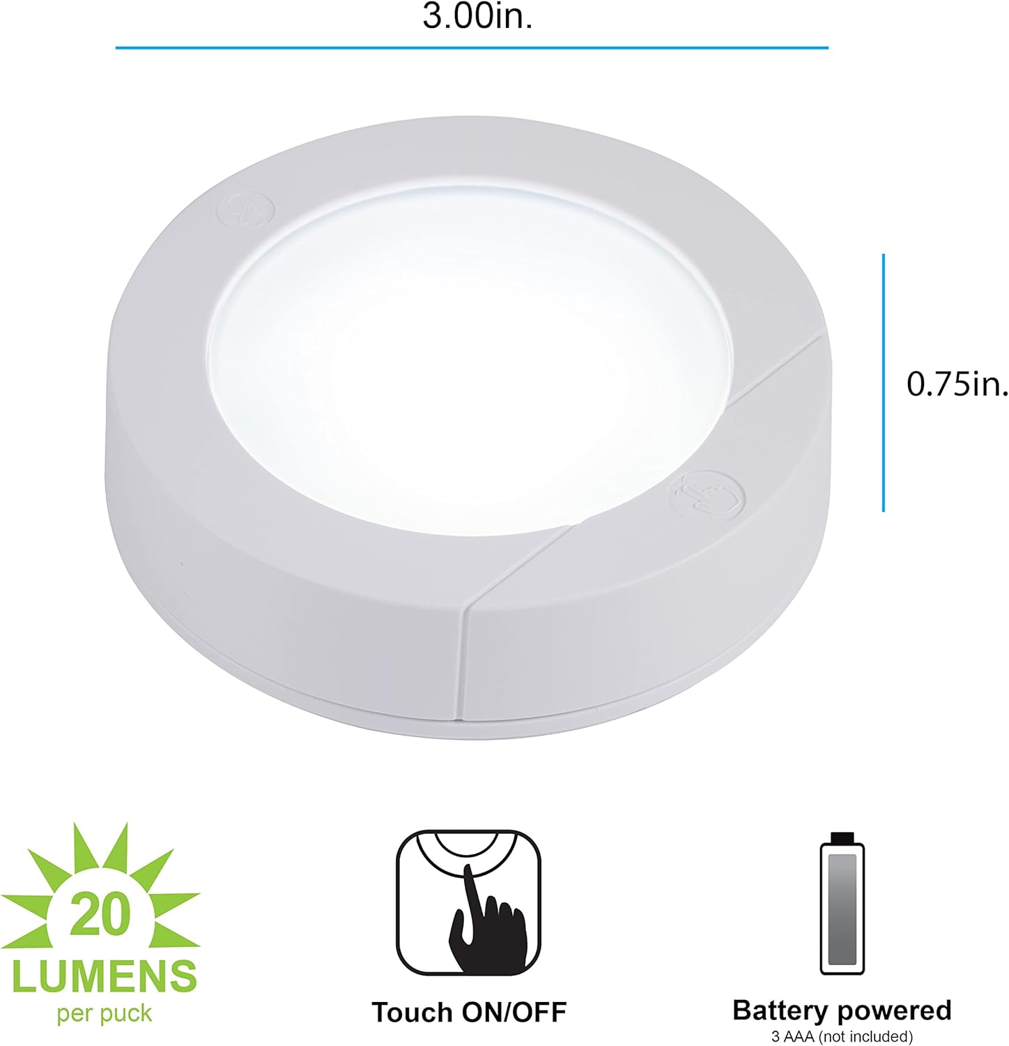 GE Wireless LED Puck Lights, Battery Operated, 20 Lumens, Touch Light, Tap Light, Stick On Lights, Under Cabinet Lighting, Ideal for Kitchen Cabinets, Closets, Garage, 6 Pack, 45994 - Image 2