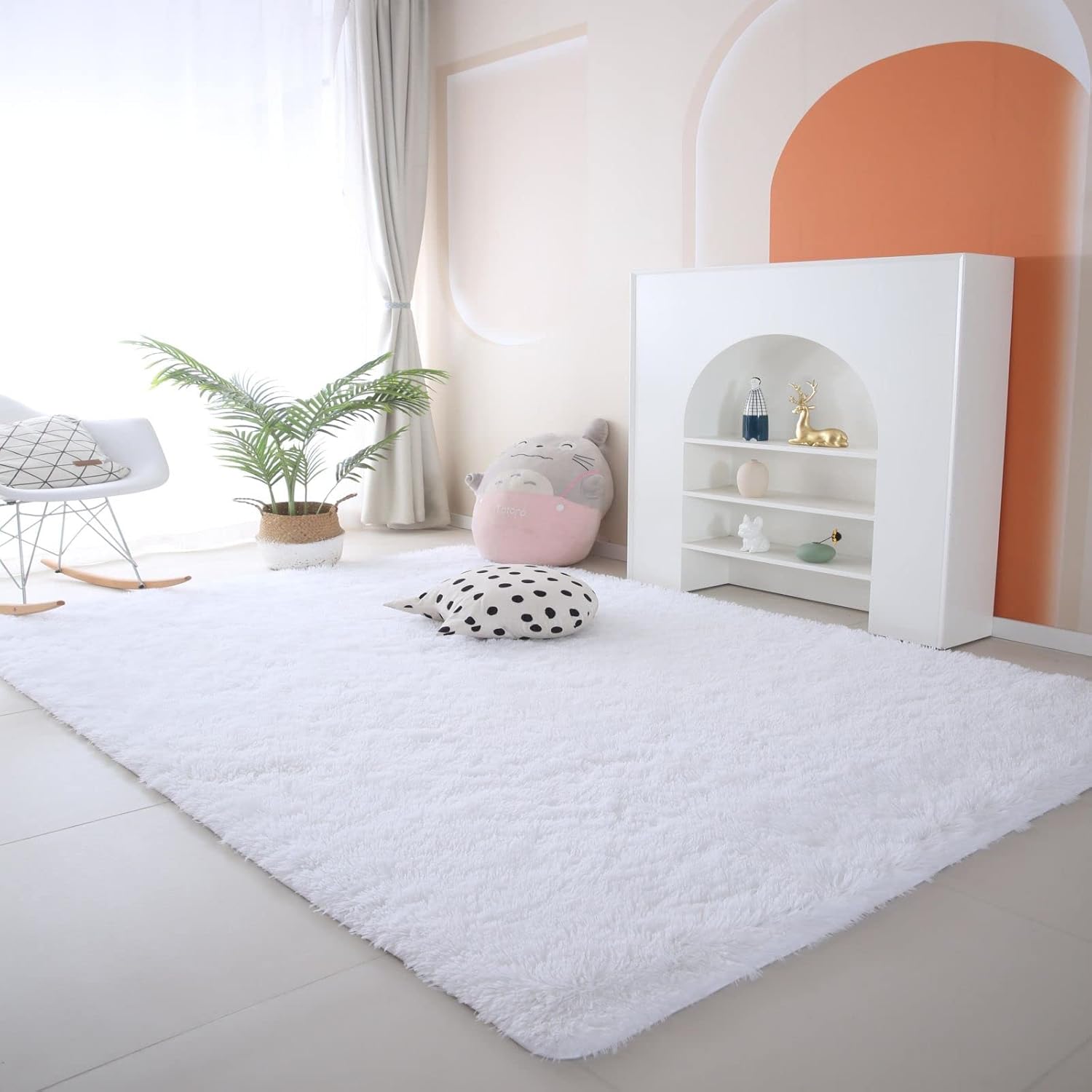 CAIYUECS Ultra Soft Shag Area Rug for Indoor, Kids Bedroom Living Room, Non-Skid Modern Nursery Faux Fur Fluffy Plush Rugs for Home Decor (5x7 Feet, White) - Image 3