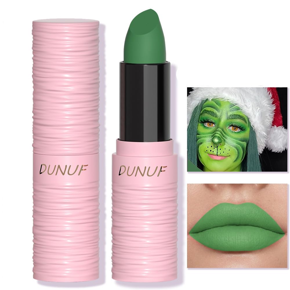 Green Matte Lipstick for Women, Green Lip Face Body Paint Stick, Halloween SFX Witch Makeup Elphaba Costume Face Paint Stick, Waterproof Long Lasting Lip Balm for Goth Clown Makeup