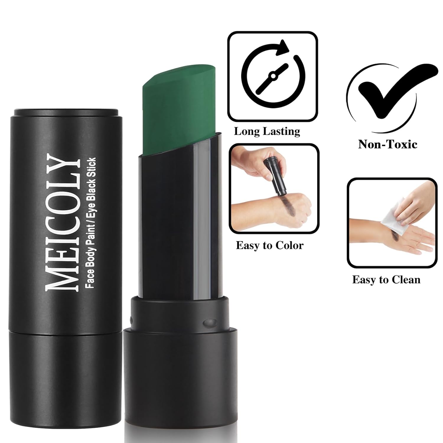 MEICOLY Green Face Body Paint Stick for Halloween SFX Cosplay Makeup,Witch Elphaba Green Face Paint, Camo Hulk Face Painting,Eye Black Stick,Waterproof Eye Black Baseball Softball Football Lacrosse - Image 2