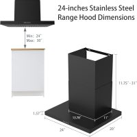 ONEEON 24" Range Hood - 650 CFM Wall Mount Kitchen Exhaust with 3 Speed Fan, LED Lights, Push Button, Ultra-thin Body, Chimney Style Stove Vent Hood & Ducted Exhaust Vent, Black - Image 4
