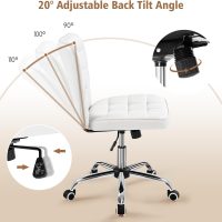 Yaheetech Armless Desk Chair Modern Tufted Office Chair Faux Leather Upholstered Computer Chair with Adjustable Seat Height and Rolling Wheels for Home/Office, White - Image 4