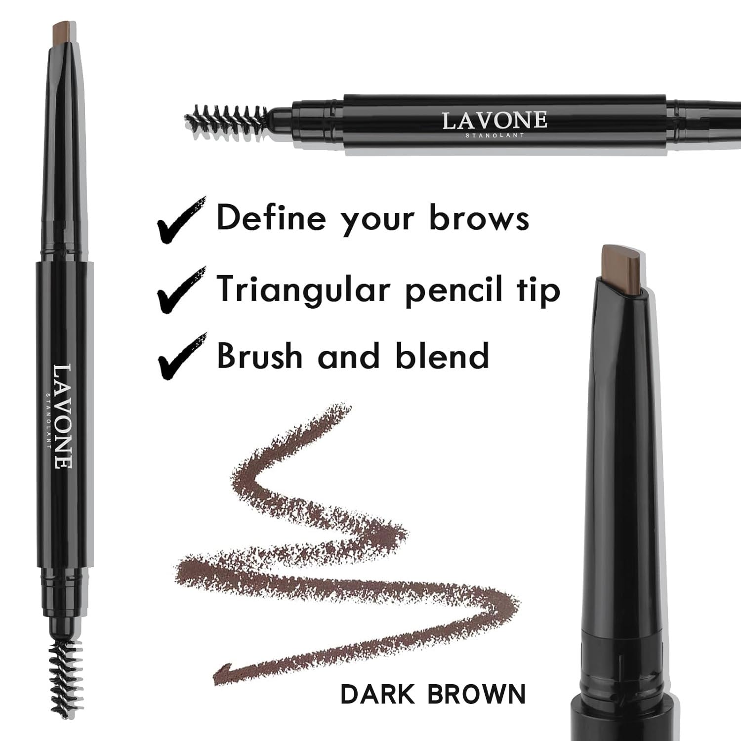 LAVONE Makeup Kit With Eyebrow Stamp Pencil, Waterproof Brow Pencil & Pomade, Eyeliner, Dual-ended Eyebrow Brush, Dark Brown - Image 4