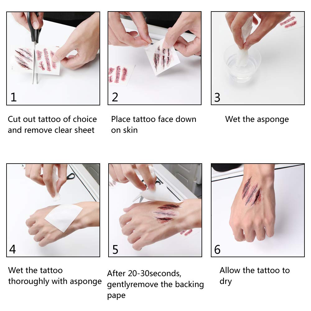 10pcs Fake Bloody Wound Stitch Scar Scab Waterproof Temporary Tattoo Sticker Halloween Masquerade Prank Makeup Props (10pcs S165) - Image 8